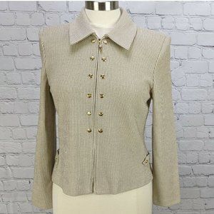 St. John Collection by Marie Gray Cruise Size 6 Ivory & Tan Santana Knit Jacket